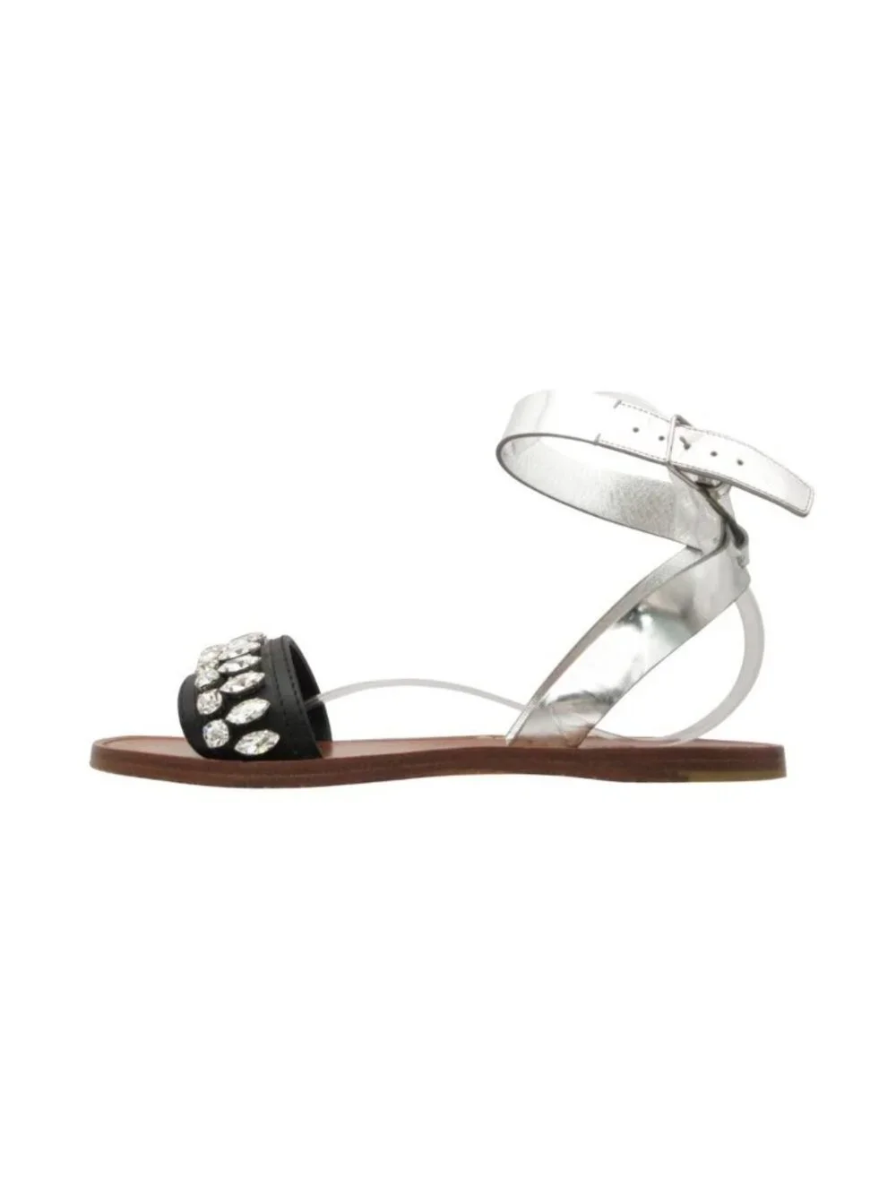 Miu Miu Sandals Flat Shoes Bijou Decoration Ankle Strap Belt Silver Black